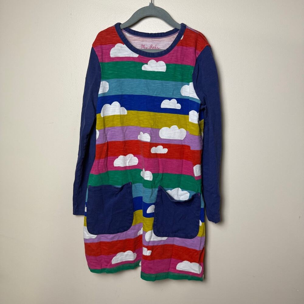 Mini Boden Rainbow Cloud 9-10Y 140 cm Long Sleeve Jersey Dress Pockets School
